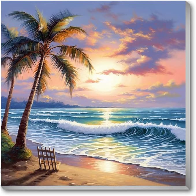 Paint by Numbers Kit for Adults,Beach DIY Paint by Number With Frame | Paint by Number for Beginner,Adult Paint by Number,HD Color Canvas,DIY Tool Kits,Stress Relief Craft,Great Gift,10X10 inch