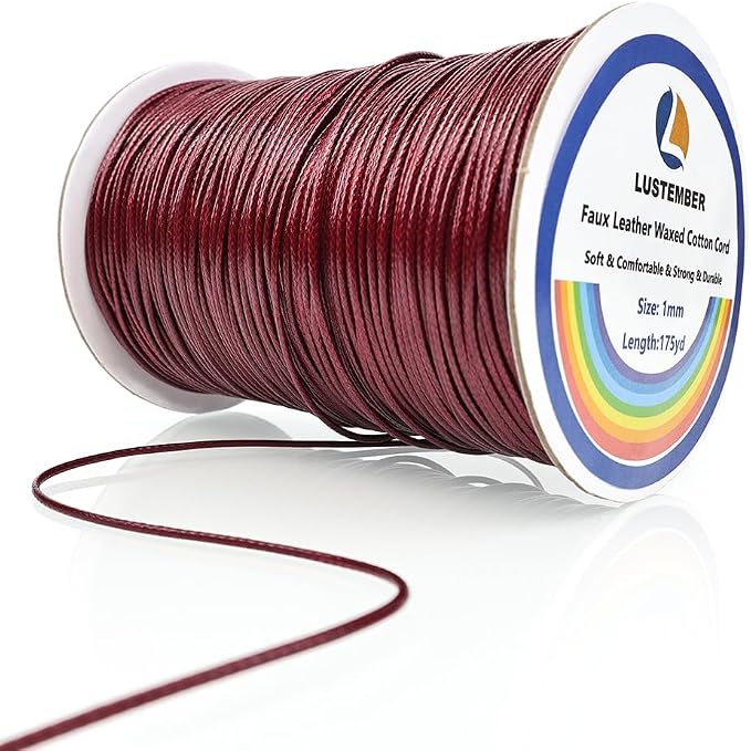 LUSTEMBER 1mm Faux Leather Waxed Cotton Cord, 175 Yards – Durable Necklace String, Soft and Textured Cord for Necklaces, Bracelets, and Jewelry Making