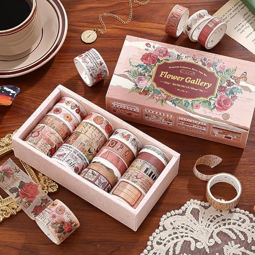 18 Rolls Washi Tape Set for Crafts and Journaling DIY Vintage Floral Tape Scrapbooking Supplies washi Tape for journaling Decorative Tape for Crafts