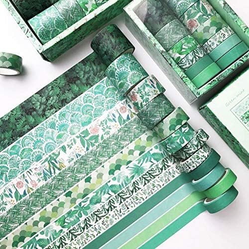 12 Rolls Green Washi Tape Set Leaves Floral Tree Washi Masking Tape