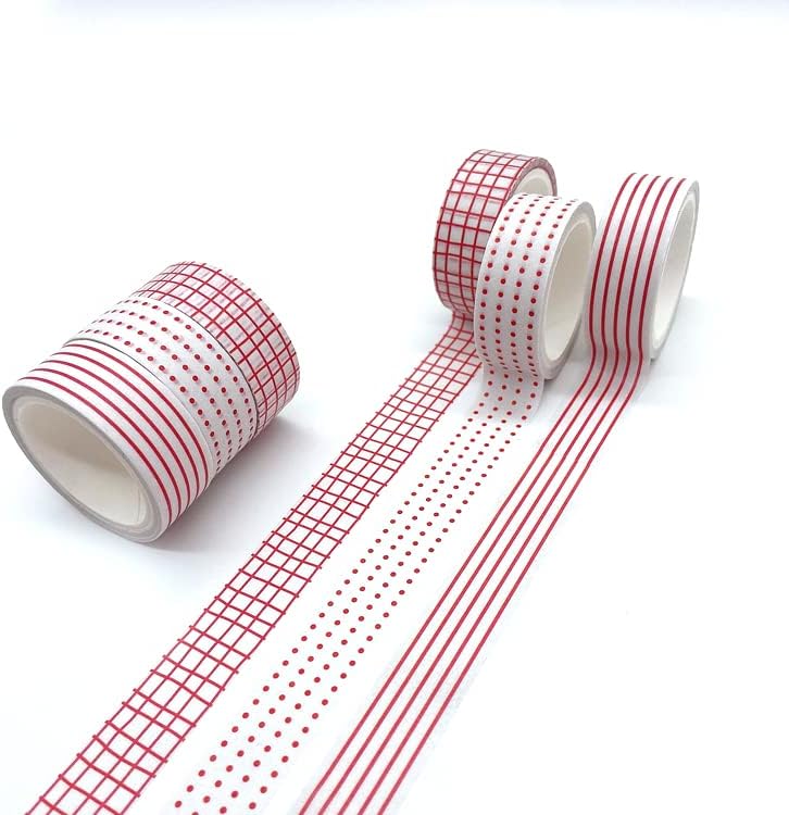 Basic Washi Tape Set 12 Rolls Dot & Grid Decorative Tapes for Journals, Planners, Scrapbooking, Gift Wrapping, DIY Crafts
