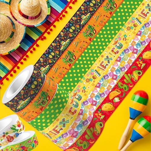 Mexican Fiesta Washi Tape 12 Rolls Mexican Fiesta Washi Tape Masking Decorative Cinco De Mayo Washi Tape for DIY Craft Gift Wrapping Handbook Sticker Scrapbook Journaling Party Favor