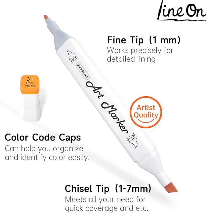Lineon 172 Colors Alcohol Based Dual Tip Art Markers, 171+1 Blender Permanent Marker Pens Plus 1 Marker Pad 1 Case Perfect for Kids Adult Artist Coloring Books Drawing Sketching and Card Making