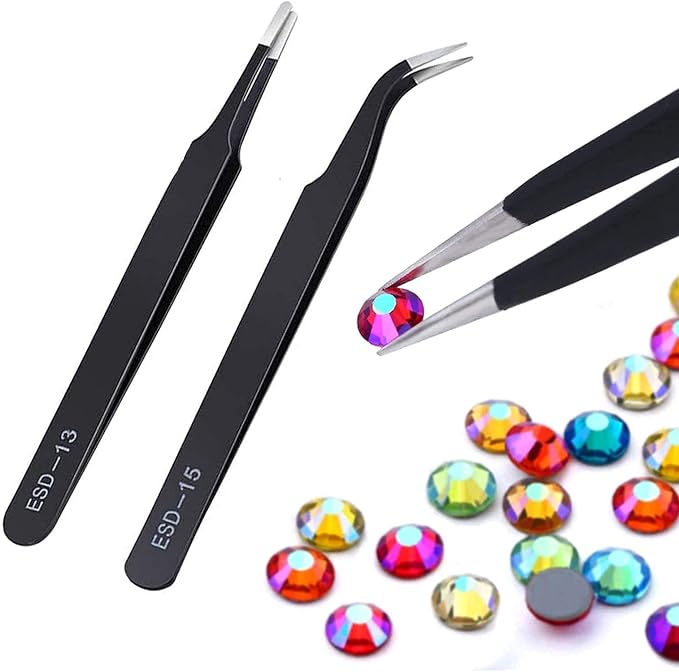11 Pcs Silicone Resin Mold Tools Set Stirring Needle Spoon Tool Tweezers Precision Kit, Anti-Static Electronics Tweezers Set for Resin Art Crafts,Jewelry Making(Rose Red+White)