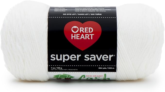 Red Heart Super Saver Yarn for Crocheting & Knitting, White, Single | #4 Medium Worsted Weight Acrylic Soft Yarn for Blankets, Beanies, Amigurumi, and Beginner Projects, 364 yards, 198g/7oz