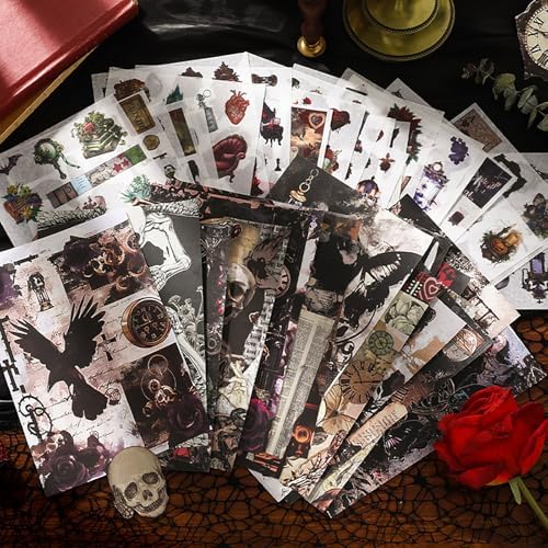 Dark Aesthetic Gothic Stickers 400 Pre-Cut Washi Stickers 20 Scrapbook Papers Horror Decals for Junk Journal Collage DIY Crafts Halloween Scrapbooking Sticker