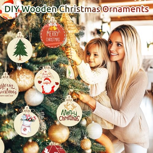 Philorn 50pcs Wooden Ornaments for Crafts 3.5" Unfinished DIY Wooden | Crafts 3.5" Unfinished DIY Wooden Christmas Ornaments Predrilled Wood Slices Circles for Crafts Paint Decorations