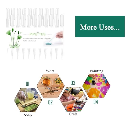 Moveland 500PCS 3ml Disposable Plastic Transfer Pipettes for Oil Lab Art | Food-grade, non-toxic, shatterproof, calibrated for art/resin/paint, oils, lab, aquarium, crafts, perfume, bulk pack
