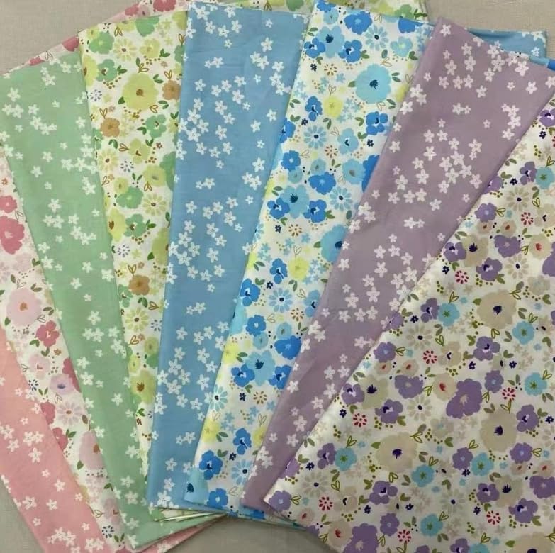 Cotton Fabric DIY Making Supplies Quilting Patchwork Fabric Fat Quarter Bundles DIY for Quilting Cotton Patchwork Cushions (8pcs Small with Big Flower, 9.8" x 9.8")