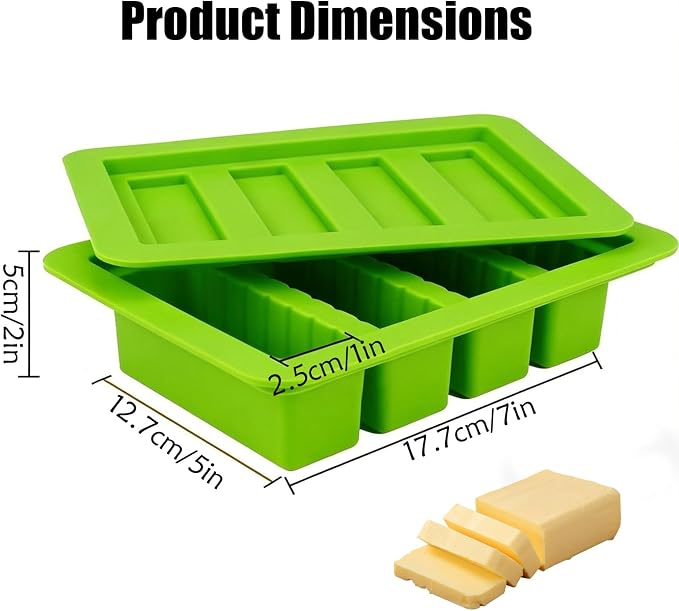 2PCS Butter Silicone Mold with Lid, Non-Stick Butter Mold for Homemade Butter, Butter Stick molds with Butter Paddles for Making Butter for Chocolate Making and Homemade Cakes Baking (Yellow&Green)