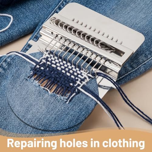 cobee 14 Hooks Knit Patch kit for Beginners, Mini Darning Loom Mini Portable Patch Knitpatch Patchwork Weaving Tool Set for Quickly Sewing Repair Knitting Kit for Jeans Socks Socks Clothes