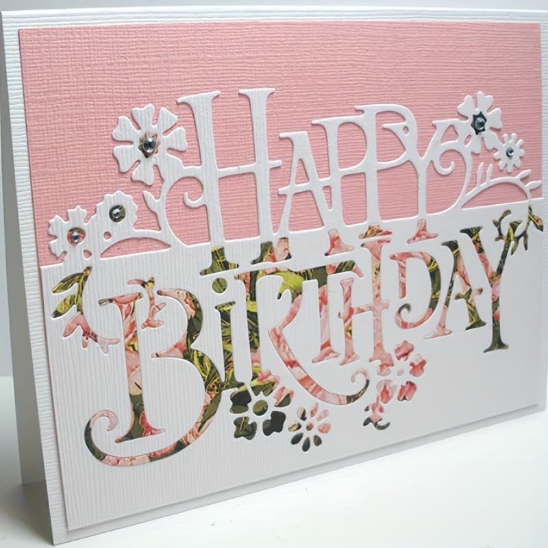 Lapoo Words Cutting Die for Scrapbooking - Durable, Cut Stencils for DIY Scrapbook Photo Album Decorative Paper Card, Card Making Supplies Party Wedding Decorations (Happy Birthday 6 x 3.4 in)