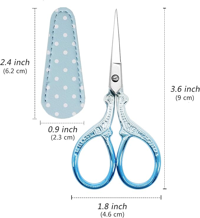 Small Sewing Scissors 3.6Inch Scissors with Leather Scissor Cover | Embroidery Scissors Stainless Steel Sharp Dressmaker Shears Scissor for Needlework DIY Craft Thread Cutting Multi Purpose