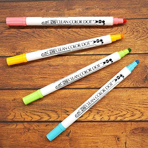 Kuretake CLEAN COLOR DOT Dual tip markers 4 colors set, 0.5mm fine tip and a flexible dot tip, for Journals, Crafts, Illustration, Lettering, Planners, for Adult, Kids, Made in Japan