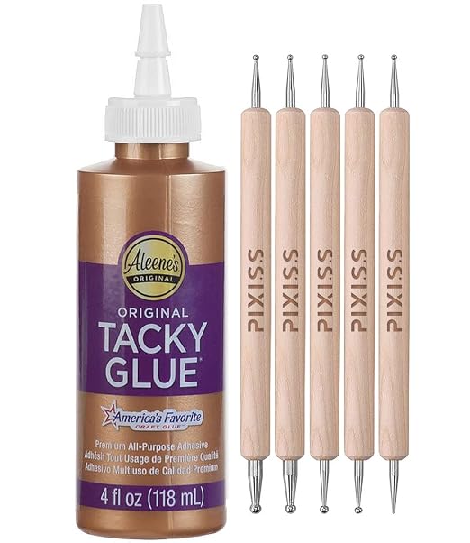 Aleene's Original Tacky Glue Craft Glue - 4Ounce, Quick Dry Tacky Glue for Crafts, Paper, Felt, Wood, Foam, Fabric - All Purpose Precision Craft Glue, Pixiss Wooden Art Dotting Stylus Pens