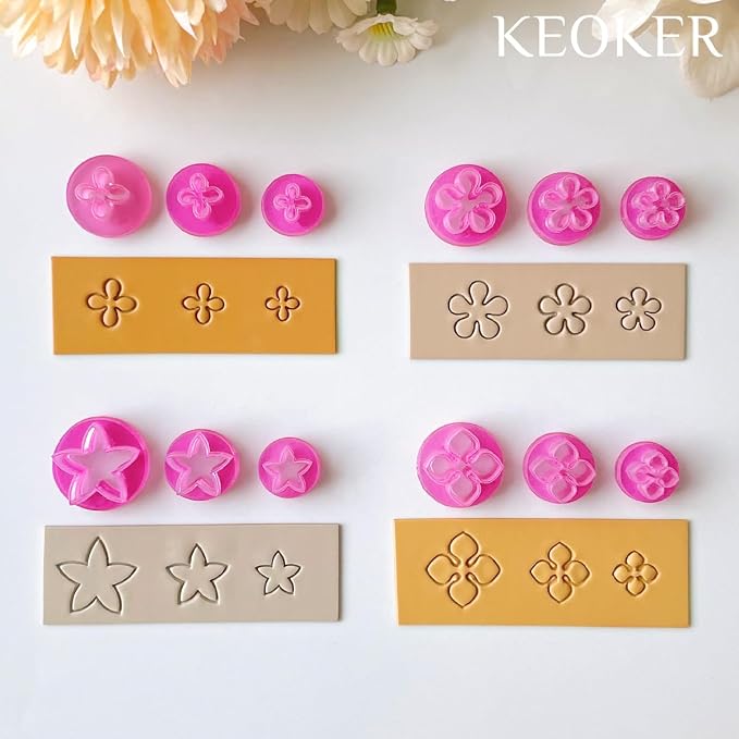 KEOKER Spring Clay Cutters, Spring Polymer Clay Cutters Flowers, Small Flower Clay Cutter, 12 Shapes Polymer Clay Cutters for Earrings, Polymer Clay Tools, Polymer Clay Earring Making Kit