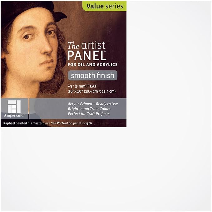 Ampersand Artist Panel Primed Smooth Surface for Painting and Mixed-Media, 1/8 Inch Depth, 10X10 Inch (APS1010)