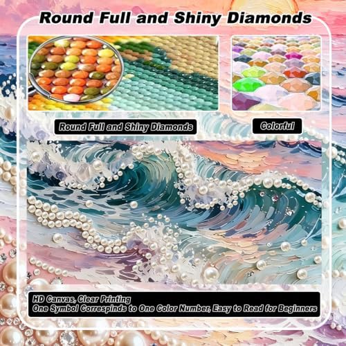 5D Diamond Art Pearl Painting Kits for Adults,DIY Diamond Art Kits for Wave