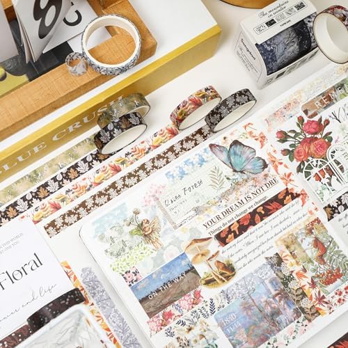 Flowers Washi Tape Set 60 Rolls Leaves Patterns Decorative Skinny Snow Masking Tapes for Arts, DIY Crafts, Journals, Planners, Scrapbook, Wrapping (Winter)