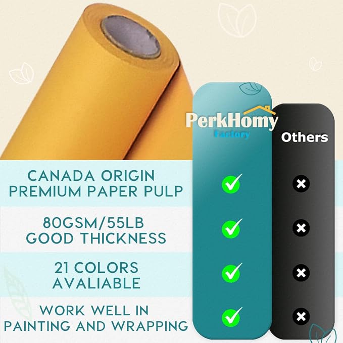 PerkHomy Orange Kraft Paper Roll 48" x 3,600" (300') for Gift Wrapping Bouquet Flower Art Painting Craft Writing Packaging Shipping 80GSM 55LB (Orange, 48" x 300')