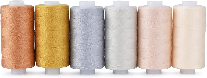 Simthread All Purpose Thread Polyester 400 Yards (6 Light Colors)