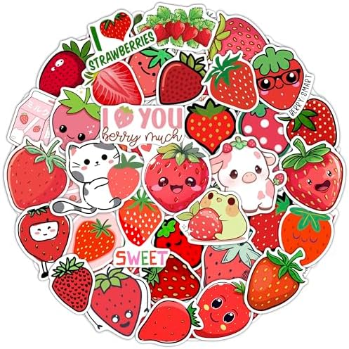 100Pcs Strawberry Stickers & Laptop Decals - Strawberry Birthday Party Decorations, Gifts for Women & Men