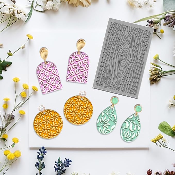 10PCS Polymer Clay Texture Sheets Boho Flower & Nature Texture Mixed Mat for Using with Clay Cutters Pottery Earrings Jewelry DIY Making