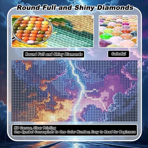 VeGuude Diamond Art Kits for Adults,Colorful Lightning 5D Diamond Painting Dots Art Kits for Adults Beginner, DIY Full Round Gem Crystal Art Paint by Diamond,for Home Wall Decor 12x16 inch