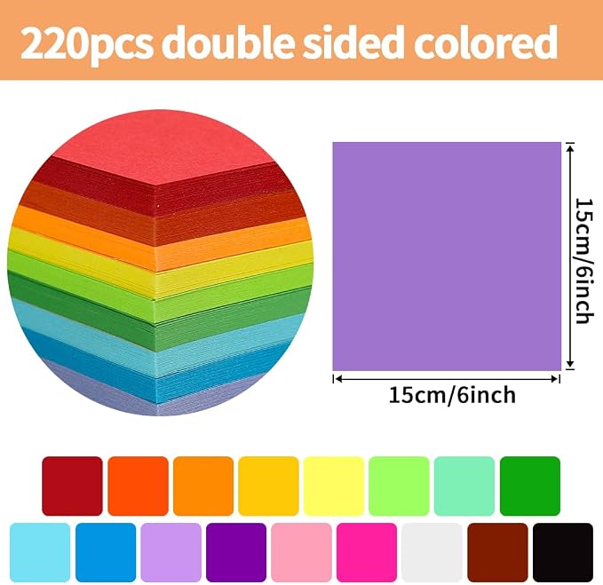 Praisebank Dark Purple Origami Paper, 220pcs 6x6 inch, Double Sided Color, Origami Paper Kit for Crafts, Origami Kit.