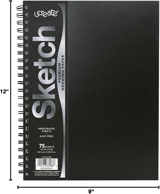 UCreate Poly Cover Sketch Book, Heavyweight, 9" x 12", Black, 75 Sheets | Supports classroom learning, crafts and creative activities