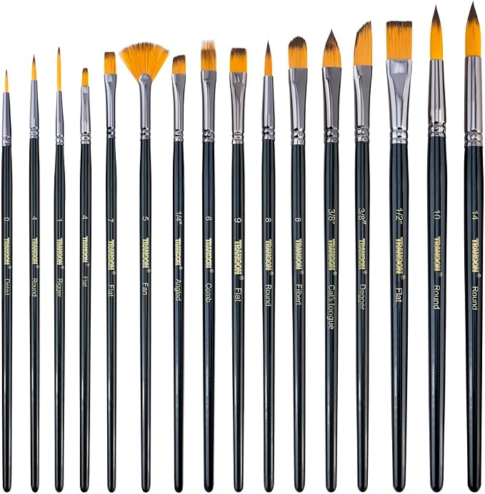 Transon 16 pcs Artist Paint Brush Set Versatile for Acrylic Painting Watercolor Painting Gouache Painting Black Color