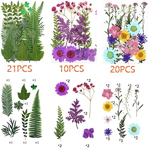 Cayway 8 Pack Dried Flowers for Resin Molds, Real Natural Dried Pressed Flowers, Natural Dried Pressed Leaves with Butterfly Sticker for Scrapbooking DIY Art Crafts, Jewelry