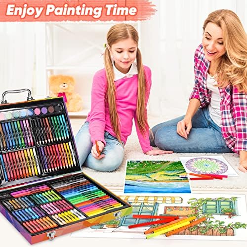 Soucolor 183 Art Drawing Painting Kit, Crayons Pastels Markers, Wooden Case