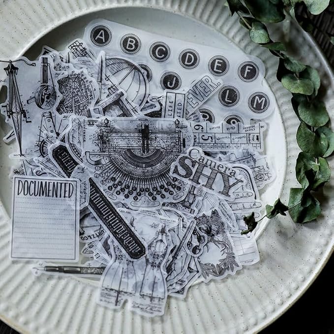 CATaireen Vintage Junk Journal Ephemera Scrapbooking Supplies Translucent Vellum Paper Stickers Card Making Decal Art Aesthetic for Adults (Ephemera Steam Machinery)
