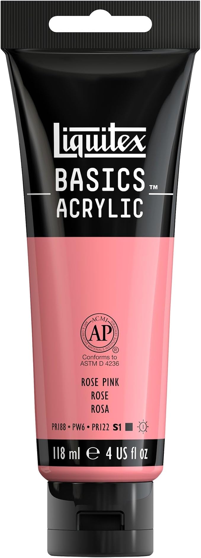 Liquitex BASICS Acrylic Paint, 4-oz Tube, Rose Pink | Medium Viscosity, Satin Finish, Lightfast, Fine Art Pigments, Range of Opacities, Easy Blending