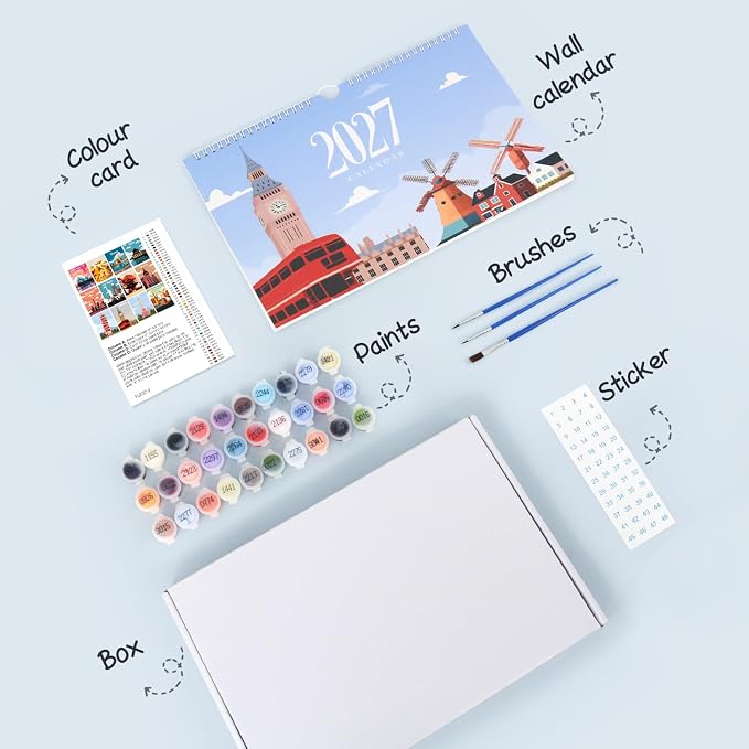 Lnjsipam Paint by Numbers Calendar 2027 - City Paint with Number for Gift | City Paint by Numbers Calendar, Easy DIY Calendar, Unique Gift for New Year, City Paint by Number Kit for Adults