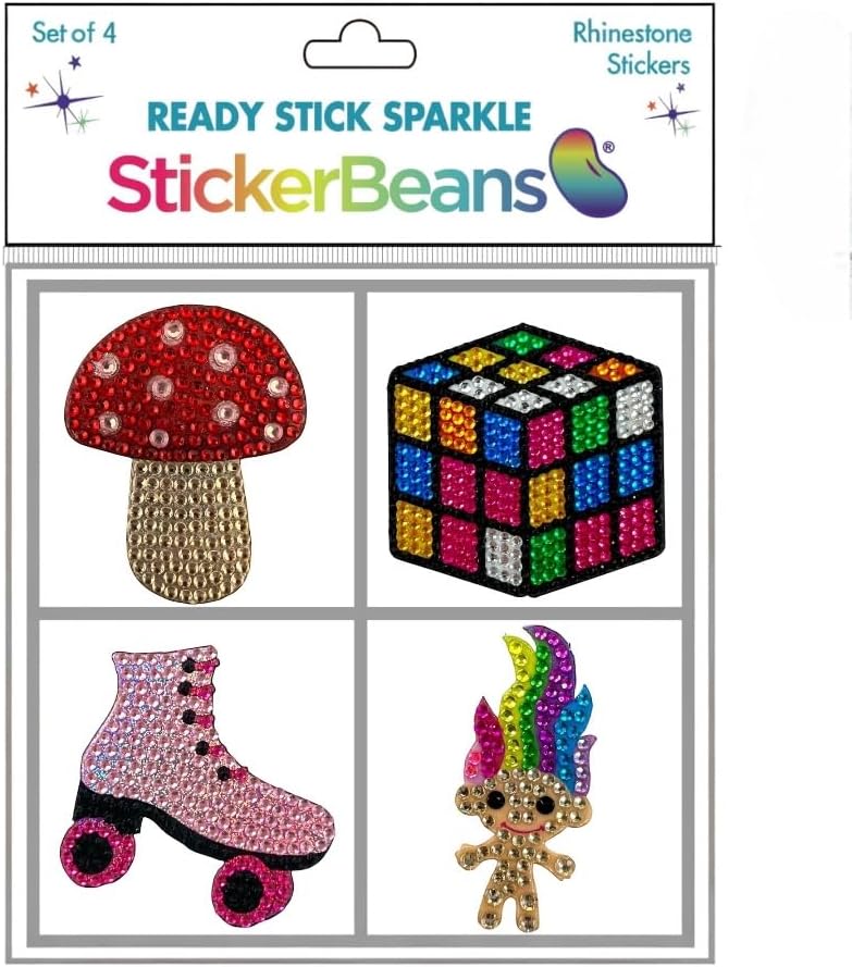 StickerBeans® Rhinestone Stickers Retro Sticker Pack, 2” x 2” Each Unique Sparkly Cut-to-Shape for Collecting, Trading, Decorating Laptops, Phone Cases, Scrapbooks
