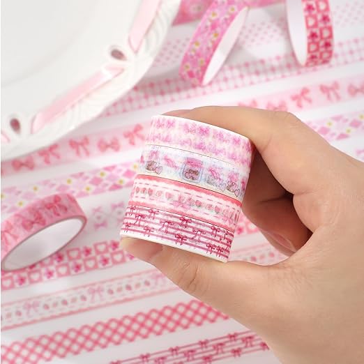 icceemee 20 Rolls Sweet Pink Theme Washi Tape Set with Different Colorful Patterns, Writable Decorative Tapes for Scrapbooking, Junk Journal Supplies, Bullet Journaling, 0.39'' x 79'' per Roll