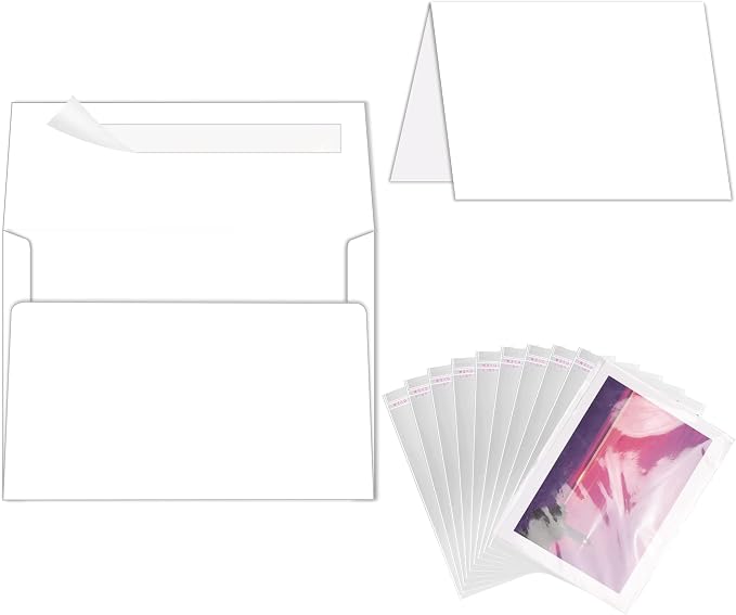 100 Pack Goefun Blank White Cards and Envelopes 5x7 with Clear Cello Bags