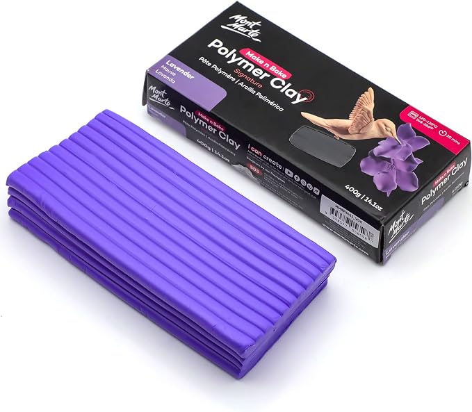 Mont Marte Make n Bake Polymer Clay Signature Lavender 400g (14.1oz) Block, Bake in Oven, Soft and Smooth, Sculpting, Craft, DIY Décor, Jewelry