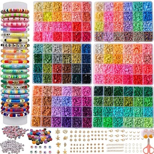 XMZCOLA Clay Beads Bracelet Making Kit, 144 Colors Flat Polymer Friendship Spacer Heishi Beads for Jewelry Making with Letter Beads and Elastic Strings, 2026 Crafts Christmas Gift (144 Colors)
