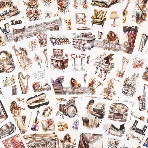 Dizdkizd Die Cut Music Stickers for Scrapbooking Journaling, 183 PET and Paper Sticker Book Art Decals for Planner, Collage, Mixed Media, Junk Journal Stickers