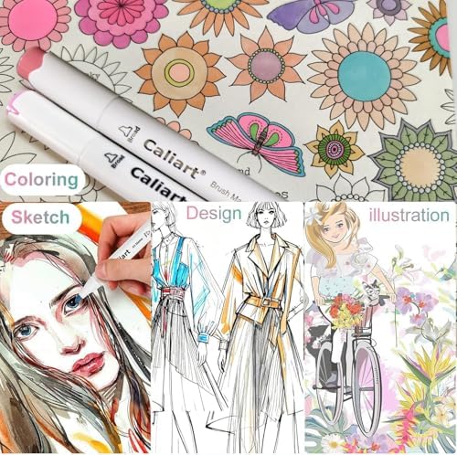 Caliart Alcohol Markers 61 Colors Pastel Chisel & Brush Tip Art Markers | Non-Toxic Permanent Pens for Adults Coloring Book Beginners Sketch Illustration Painting Drawing School Supplies Art Gifts