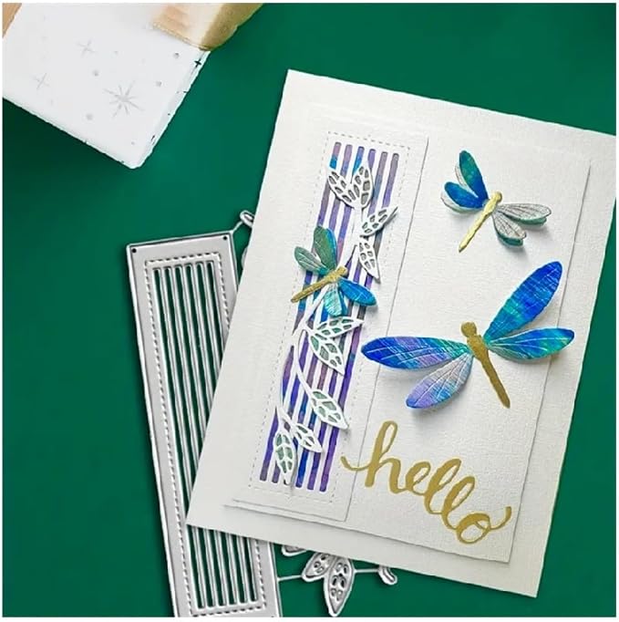 Scrapbooking Die-Cuts, Happy Birthday Ballon Metal Cutting Dies for Card Making, Paper Craft Punch Template, Background Embossing Stencils, DIY Album Décor(Striped Dragonfly Vines-12.8x9.1cm)