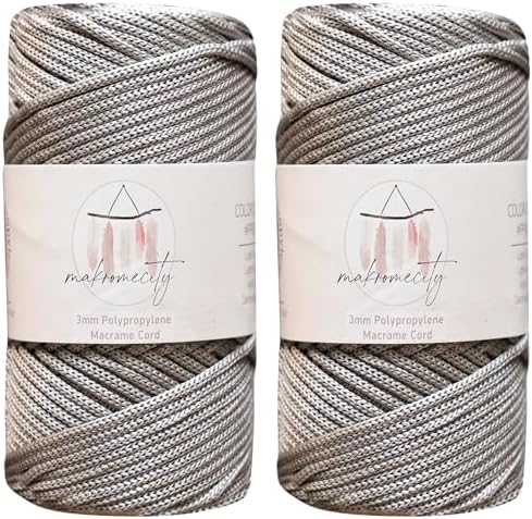 Makromecity, 2 Skeins of Polyester Macrame Cord 3mm x 131 Yards (394 feet) 3mm Polypropylene Light Grey Macrame Cord Crochet Macrame Bag Cord Crafts for Wall Hangings, Bags, Underplate, Rug