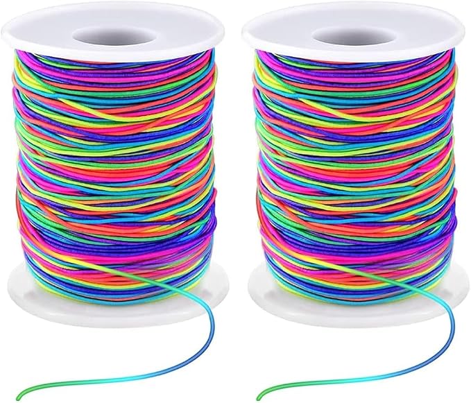 LUSTEMBER 1mm Stretchy Bracelet String, Sturdy Rainbow Elastic String Elastic Cord for Jewelry Making, Necklaces, Beading and Crafts (Pack of 2)