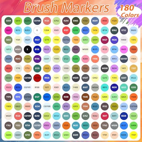 Caliart 180 Colors Brush Tip Alcohol Markers, Art Markers Brush & Fine Tip | Permanent Pens for Adult Coloring Books, Beginners Artists Hobbyists, Drawing Illustration Sketch, School Supplies Art Gifts