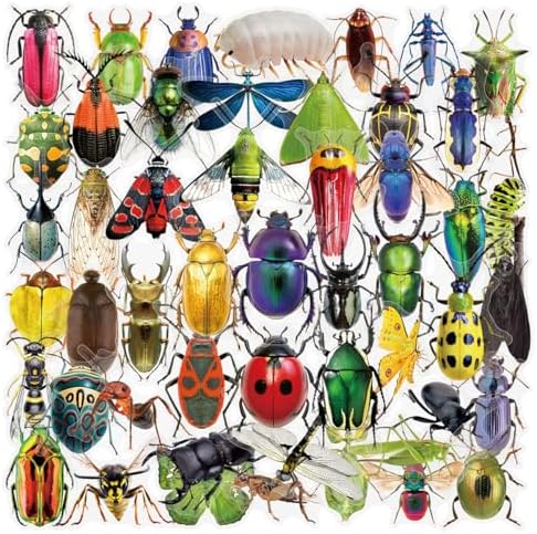 50pcs Transparent Vintage Insects Stickers for Kids,Lifelike Insect Sticker Waterproof PET Stickers for Scrapbook Journaling Photo Album Collage Card Nature Decal for Teens Adults(Insect)