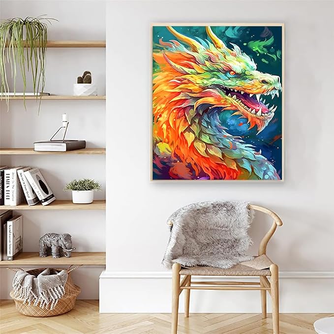 Artunion Colorful Dragon Paint by Numbers for Adults, Animal Paint by Number Kits, DIY Oil Painting Paint by Number Kits on Canvas Arts Craft for Home Wall Decor 16x20 Inch