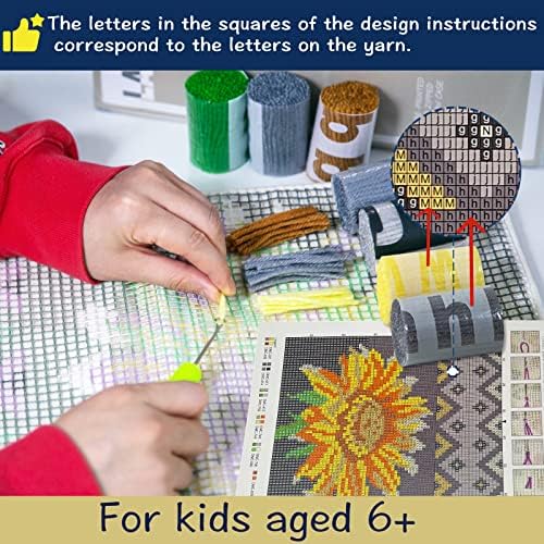 YP Latch Hook Kits for Kids and Adults DIY Throw Pillow for Home Decoration Sunflower Cover Cushion Cover Hand Craft Crochet for Festival Gift,17" X 17"